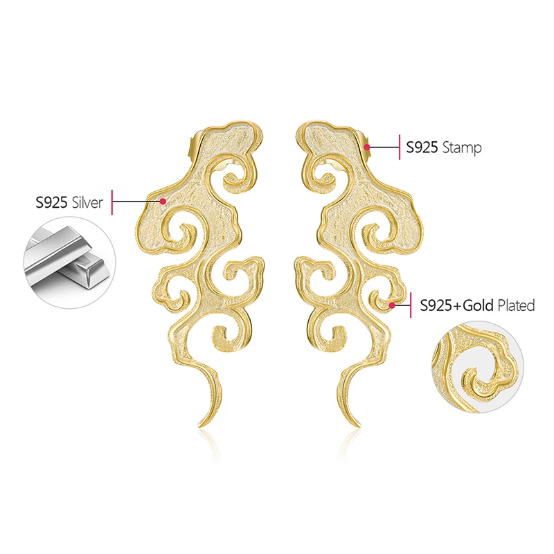 Lotus Fun Real 925 Sterling Silver Fine Jewelry Original Sunset Cloud Dangle Earrings Chinese Style Vintage Earrings for Women