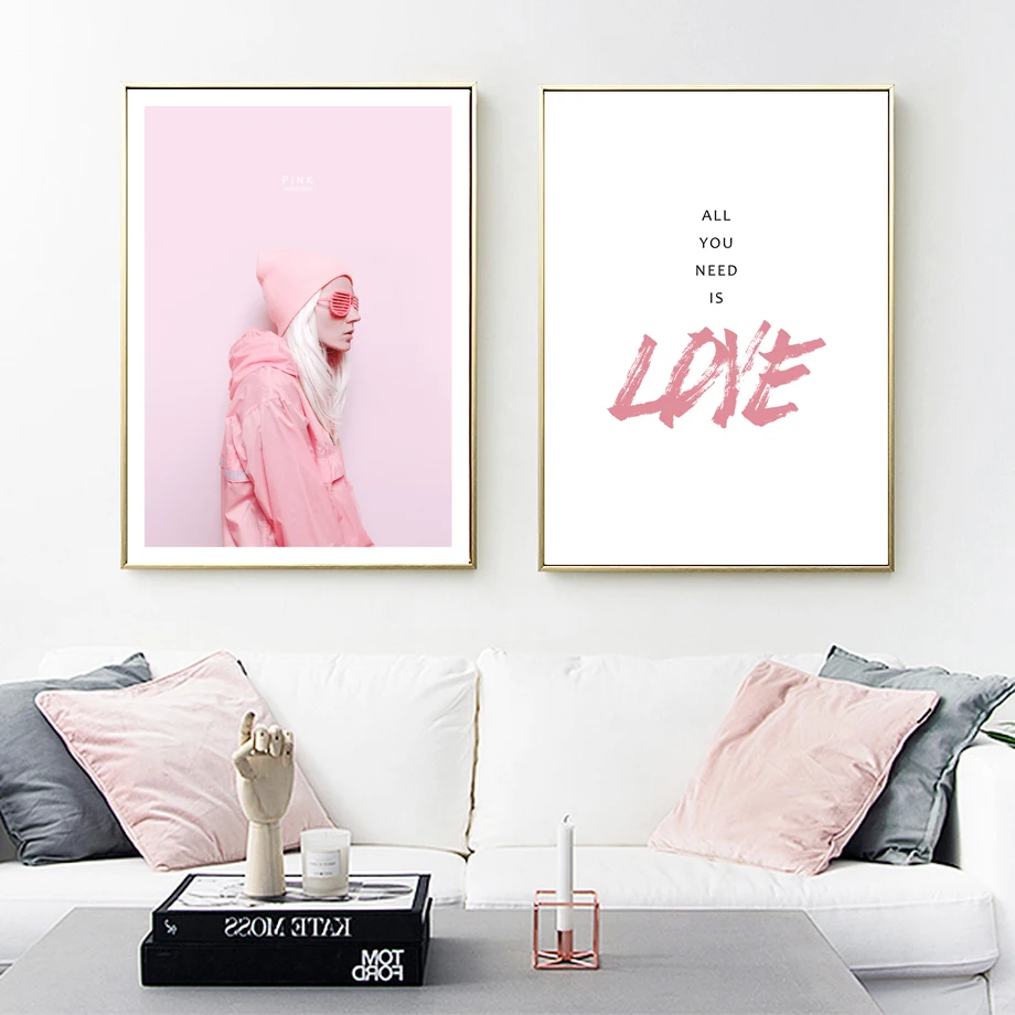 Pink-Girl-Feather-Flower-Love-Quote-Wall-Art-Canvas-Painting-Nordic-Posters-And-Prints-Wall-Pictures (2)