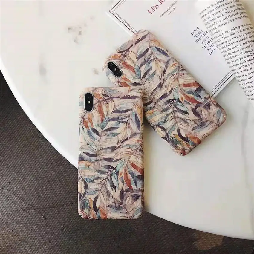 

For iPhone XR XS MAX 8 7 6s Plus Cool Phone Covers Full Back Case 2019 Retro Fashion Leaf Illustration Pattern Fundas Coque Capa