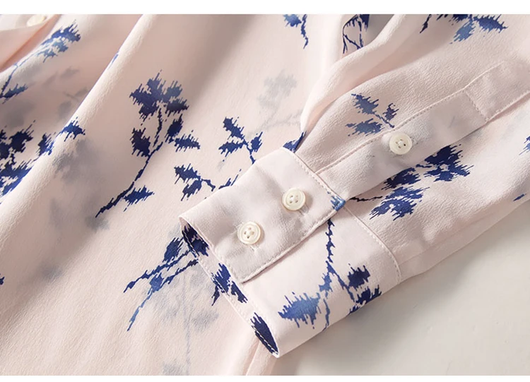 Женская блузка с принтом, натуральный шелк, длинный рукав, шифоновая блузка, рубашка, Офисная Леди,, весна-лето, рубашка