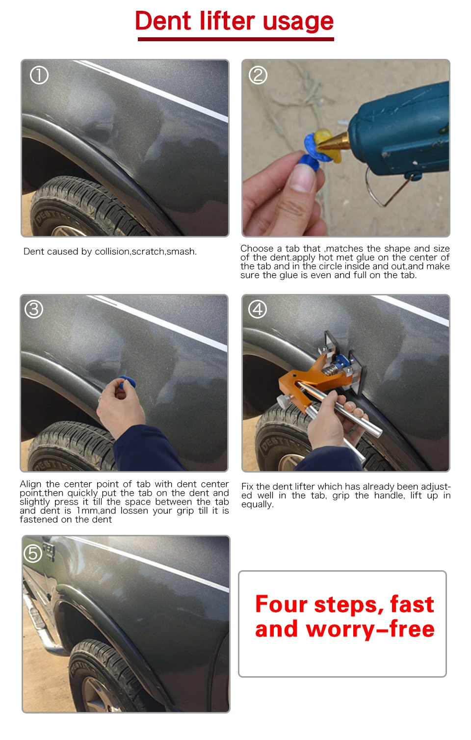 PDR Tools Paintless Dent Repair Tool Dent Removal Kit DIY Dent Removal Tool Puller Kit for Car Hail Damage Repair Automobile
