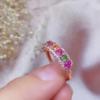 

shilovem 925 sterling silver Natural tourmaline Rings fine Jewelry women trendy wedding open wholesale new 3*3mm jcj0303333agx