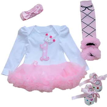 

4PCs per Set Baby Girl Crown Tutu Dress Infant 1st Birthday Party Outfit Leg Warmers Shoes Headband