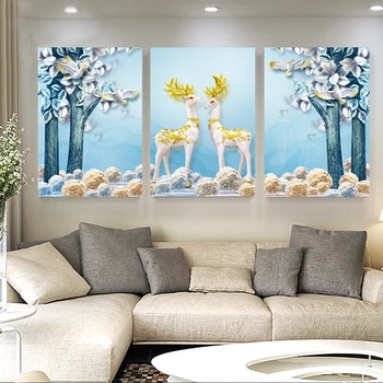 

Needlework Triptych Forest Deer Animal Embroidery DIY Aida Cross Stitch Kits 14CT Counted Unprinted Oil painting Home Decor Arts