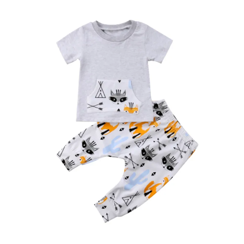 0-2 - year - old baby set baby pocket jacket t - shirt + fox pants 2 pieces of clothing