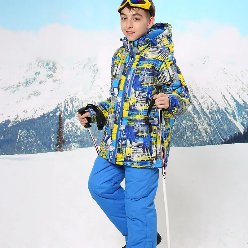 Russian Winter Children Clothing Sets Boys Ski Suit Outdoor Windproof Waterproof Boys Ski Jacket+Bib Pants for 4-16Y