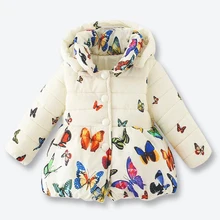 Niñas Abrigo de Invierno Los Niños Niños de la Capa Niñas Patrón de Mariposa de Color de la Cremallera de la Chaqueta Ocasional prendas de Vestir Exteriores con Tapa Extraíble 1-3 años