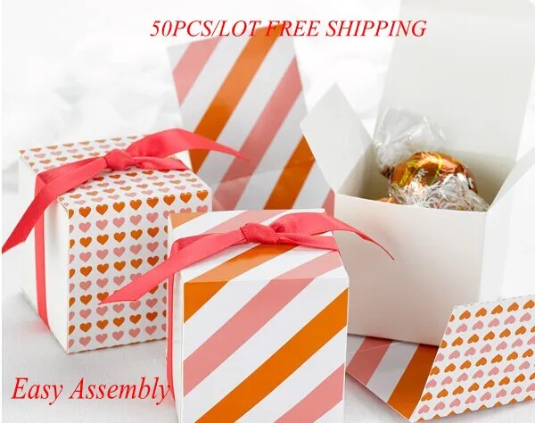 

(50Pcs/lot) Heart Love wedding box Reversible Hearts Wrap Boxes in Orange/Pink for Wedding decoration favor box Paper candy box