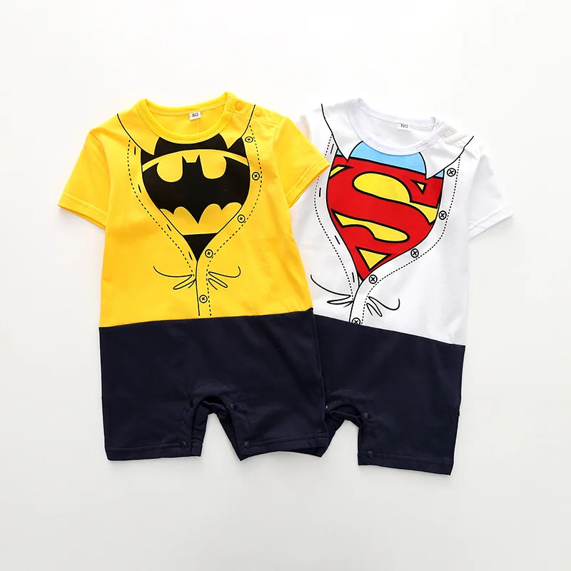 

2018 Hot Selling Unisex Baby Clothes Kids Short Sleeve Superman Batman Climbing Clothes Summer Cartoon Bounce Baby Romper