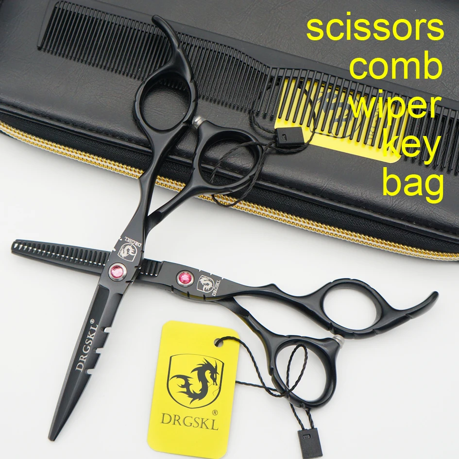 

DRGSKL black hair scissors 5.5 inch pink screw professional barber hairdressing scissors thinning shears custom LOGO