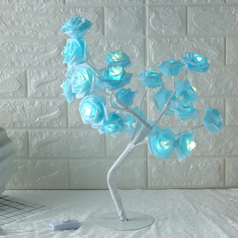 24LED белый розовый цветок прикроватный ночник для спальни настольная лампа