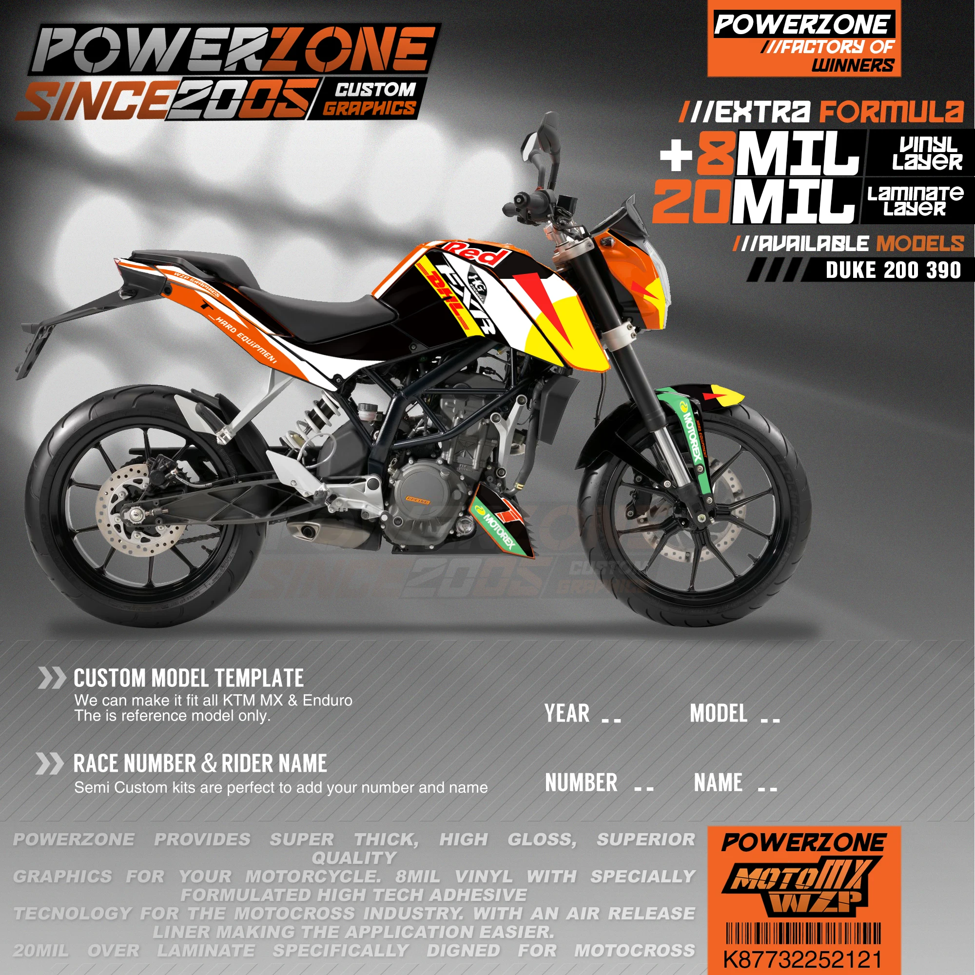 

PowerZone Custom Team Graphics Backgrounds Decals 3M Stickers Kit For KTM DUKE 200 390 2011-2016 2017-2019 121