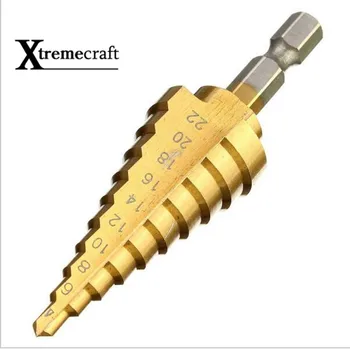 

4-22 mm HSS Titanium Coated Step Drill Bit for Metal High Speed 4241 Steel Wood Drilling Power Tools Hole Cutter Step Cone Drill