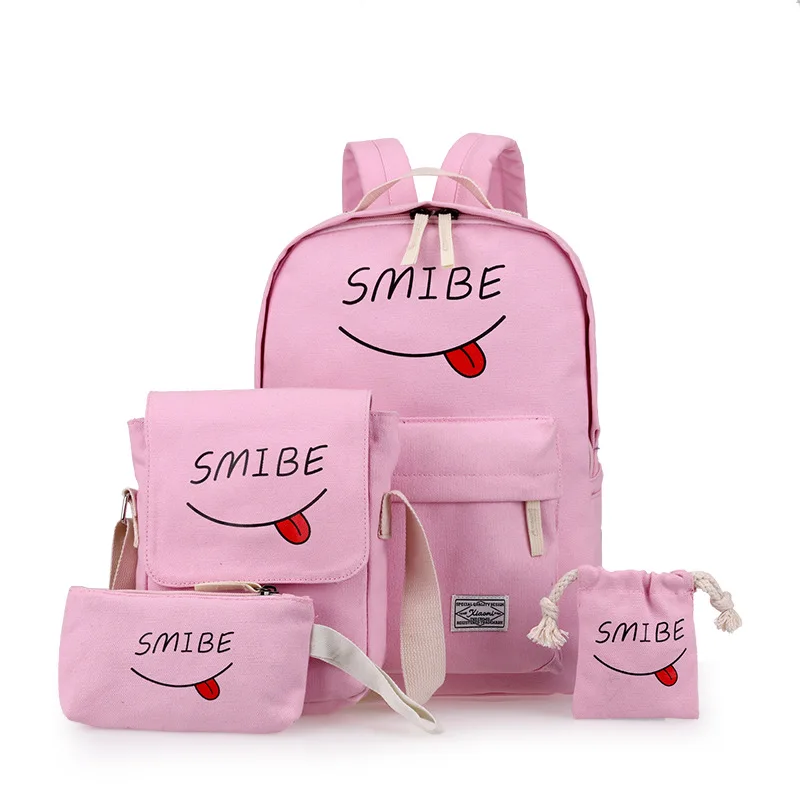 

women canvas backpack School Bag Teenagers Girls Printing Rucksack Children Backpacks 4pcs/Set Mochila Bookbag Cute shoulder bag