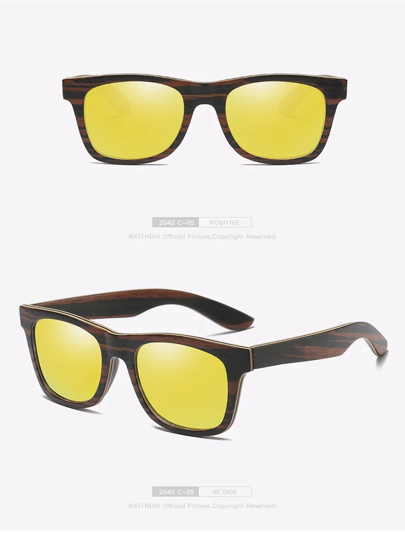 Бренд KITHDIA, поляризационные деревянные солнцезащитные очки для мужчин и женщин, фирменный дизайн, UV400, бамбуковые солнцезащитные очки, цветное покрытие, зеркальные линзы
