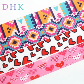 

DHK 1.5'' 5yards tribal heart valentine printed grosgrain Ribbon Accessory hairbow headwear DIY material 38mm C1656