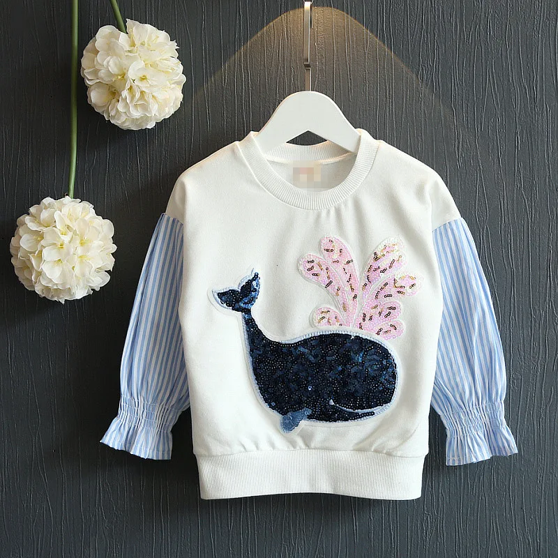 

girls long sleeve shirt cute dolphin printed autumn tops for kdis girl's tee shirt fashion children t shirt kids outfits