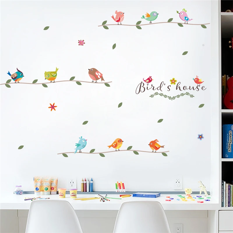 Красочные Птицы ветка 30*90 см настенные наклейки для детской комнаты домашний декор мультфильм наклейки на стену в виде животных ПВХ Фреска Искусство diy плакаты