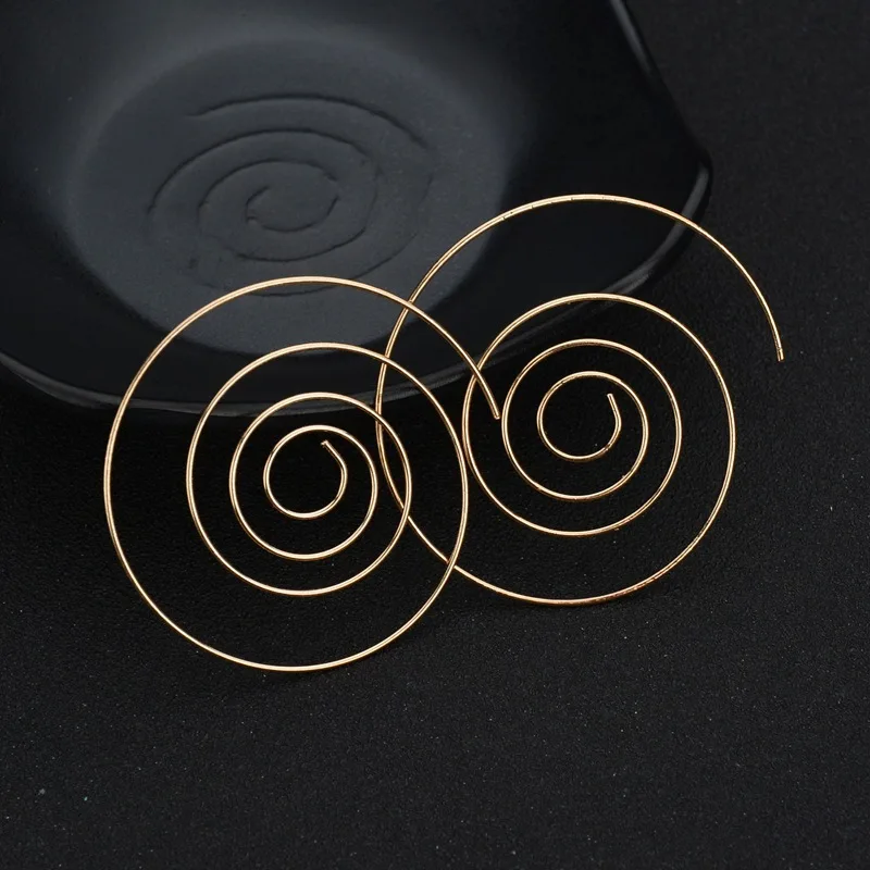 

Simple Round Spiral Earrings Gold Silver Copper Wire Whirlpool Gear Stud Earrings for Women Statement Fashion Jewelry Wholesale