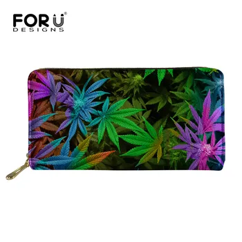 

FORUDESIGNS Women's Purse Colorful Leaf Print Long Waterproof Leather Wallet Woman Fashion Multifunction Card Holder for Ladies