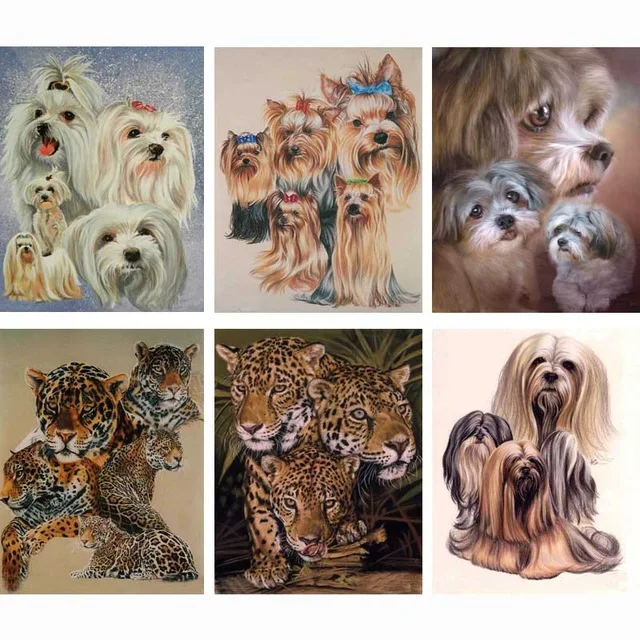 

MHD Dog and Wolf Series Diamond Embroidery 5D-DIY Diamond Cross Stitch Set Full Circle Diamond Painting Living Room Wall Decorat