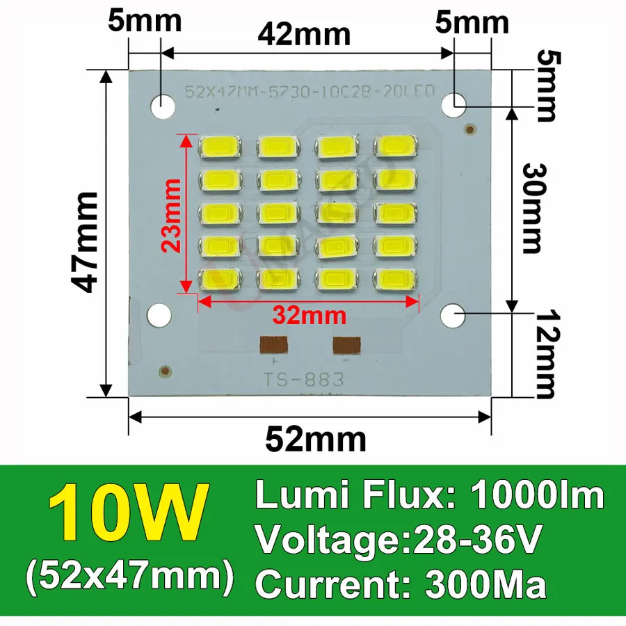Светодиодных прожекторов источник освещения, SMD5730 чип алюминиевая пластина база, полная мощность 10 Вт 20 Вт 30 Вт 50 Вт 100 Вт 150 Вт для прожектора - Испускаемый цвет: 10W 52x47mm