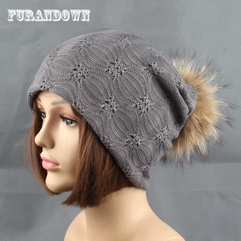 

2019 New autumn Hat casual Women lace beanie Caps real fur pompom hat girls skullies beanies ladies turban hat cap