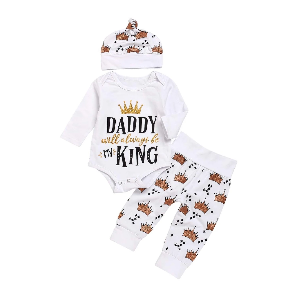 Для маленьких мальчиков девушки хлопка с длинным рукавом комбинезон, боди для малышей новорожденных Корона буквы комбинезоны штаны от
