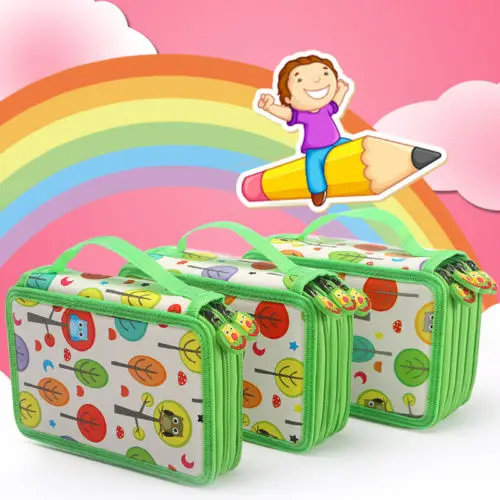 

Fabirc Pencil Bag Sketch Pen Case Large Smile Zipper Multilayer Hole Pencilcase Kid Girls Office School Multifunction Stationery