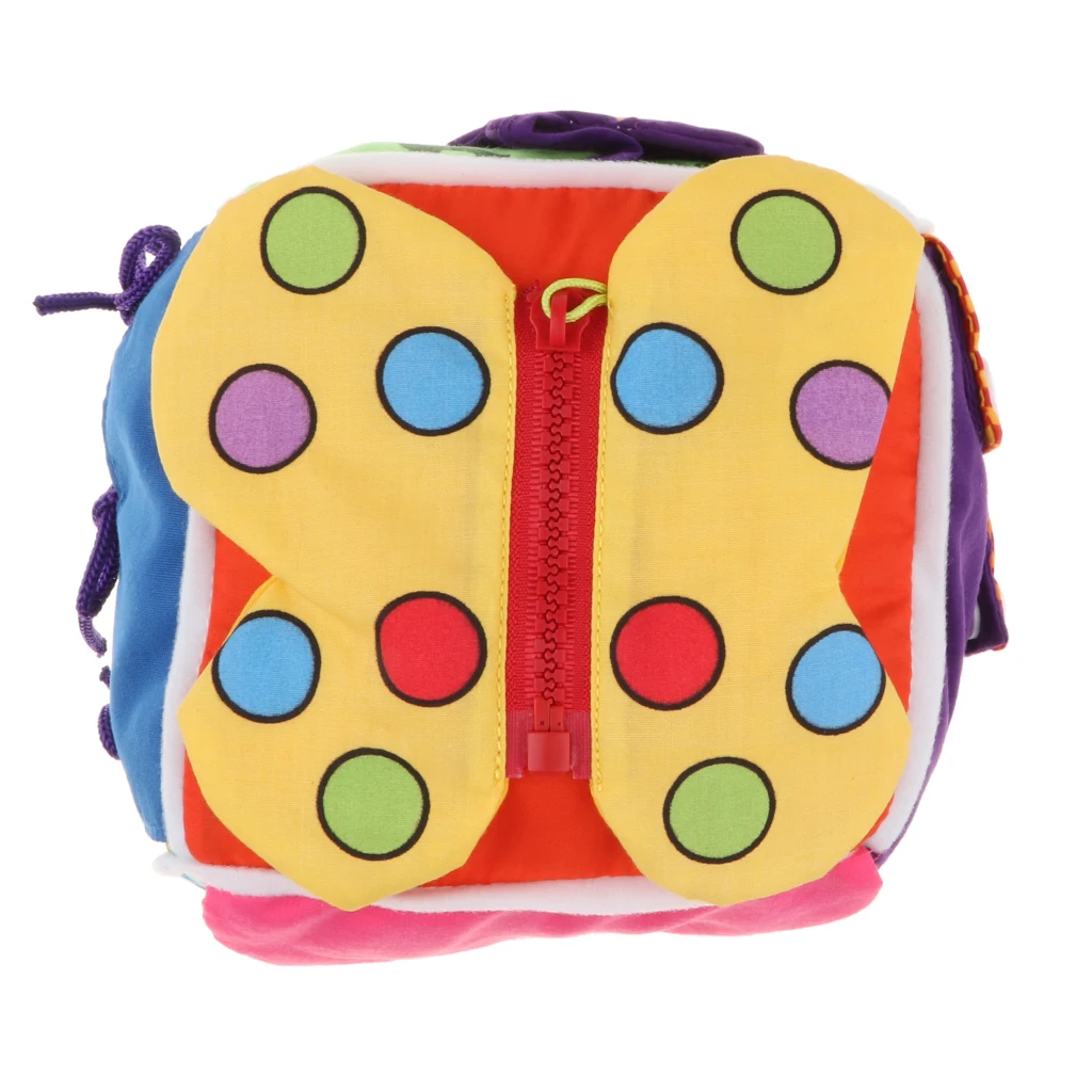 6 in 1 Soft Baby Cloth Cube , Learn to Dress for Babies Toddlers, Montessori Basic Life Skills Learning Toys Developmental Game