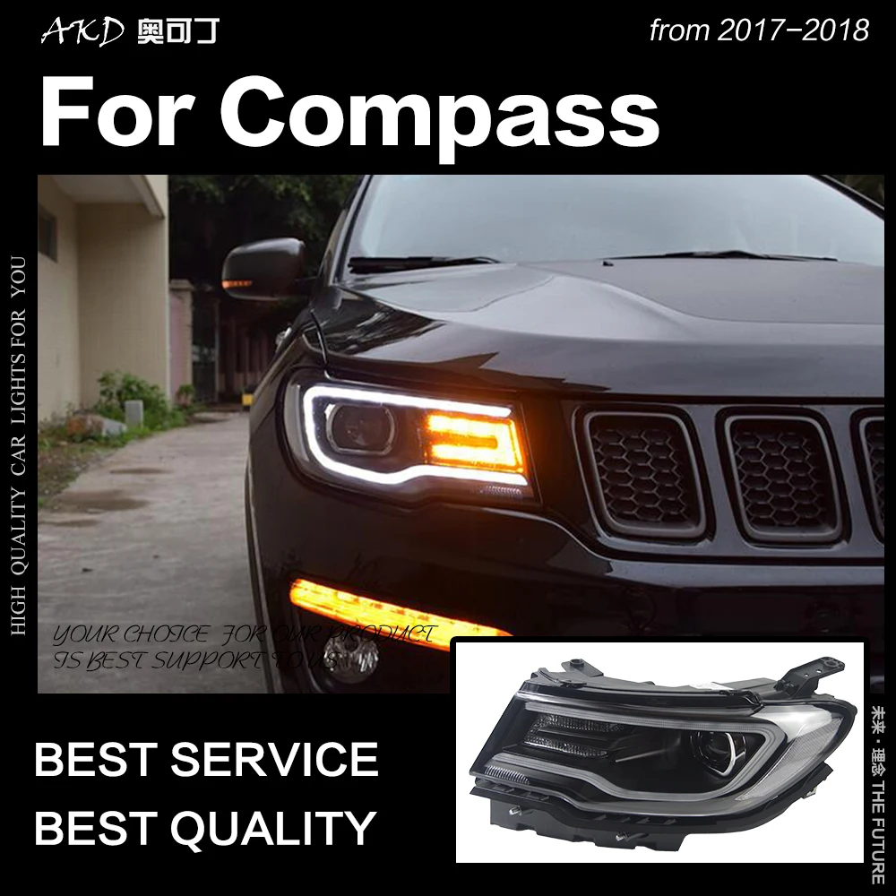 AKD Car Styling Head Lamp for Jeep Compass Headlights- New Compass LED Headlight LED DRL Hid Bi Xenon Auto Accessories