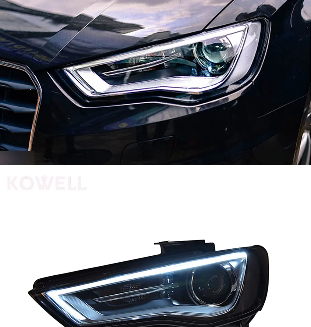 KOWELL Автомобиль Стайлинг для AUDI A3 фары 2014-2016 для A3 налобный фонарь led DRL спереди bi-ксеноновая линзы двойной луч HID комплект