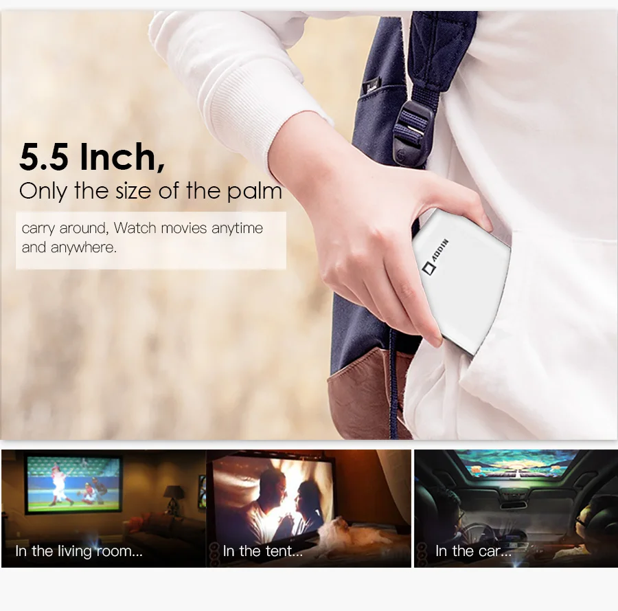 AODIAN AODIN 1+32G 1080P HD Mini Projector DLP Smart Pico Portable Projector Android for Smartphone LED Pocket Projector Video Wifi Home Theater cinema HDMI-03