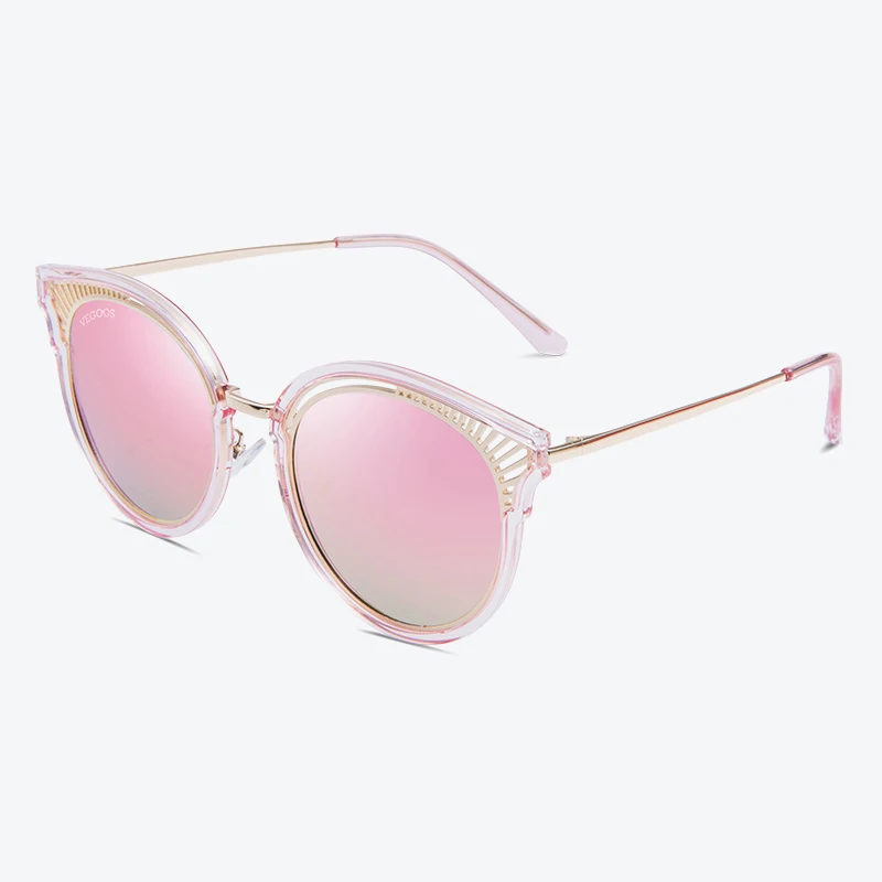 VEGOOS, кошачий глаз, солнцезащитные очки для женщин, модные, поляризационные, UV400, защита, роскошный бренд, зеркальные, для девушек, оттенки, маленькое лицо#6128 - Цвет линз: rose gold