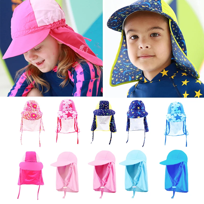 Childrens Sun Legionnaire Hat Cap Kids Baby UPF 50+ Neck Flap Protection Swimming Neck Protector for WaterSports Camping Hiking