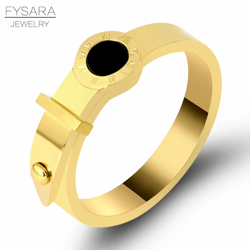 

FYSARA Luxury Classic Roman Numerals Belt Finger Ring Black Round Rings For Women Men Stainless Steel Wedding Rivet Rings Gift