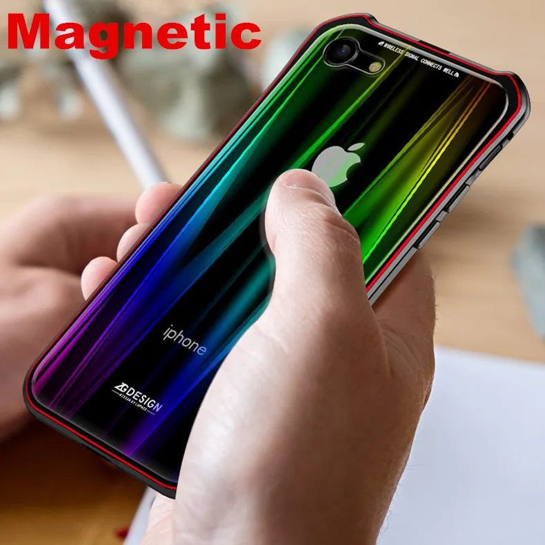 Магнитный поглощающий чехол Aurora для iPhone X 8 магнитный из закаленного стекла 7 Plus |