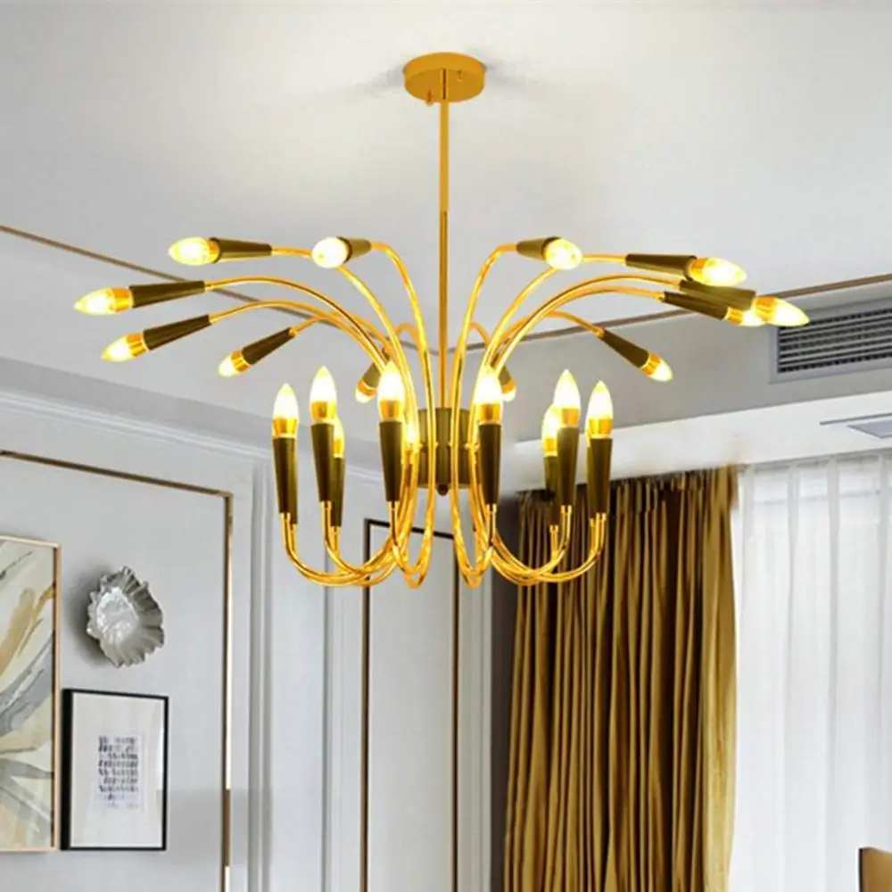 

Ganeed Sputnik Ceiling Lights,24 Light LED Modern Mid Century Vintage Brushed Nickel Ceiling Light Fixtures for Living Room Gold
