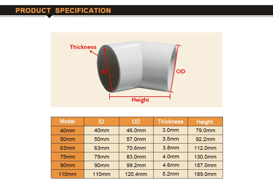 Трубные фитинги upvc локоть соединение водопроводных труб 40/50/63/75/90/110 мм 1,2 ''/1,5''/2 ''ID Соединительные элементы для воды DIY PVC-U трубы шарнира