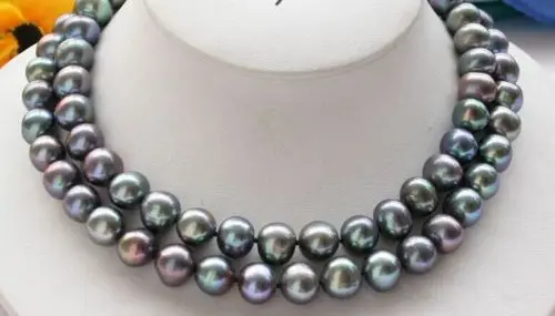 

ddh003809 genuine 9-10mm south seas black red green pearl necklace
