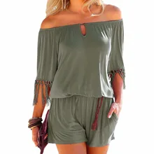 Повседневные женские летние сексуальные комбинезоны с вырезом лодочкой и кисточками, пляжные комбинезоны, шорты, комбинезоны Boho, комбинезоны с карманами для девочек XXL GV923