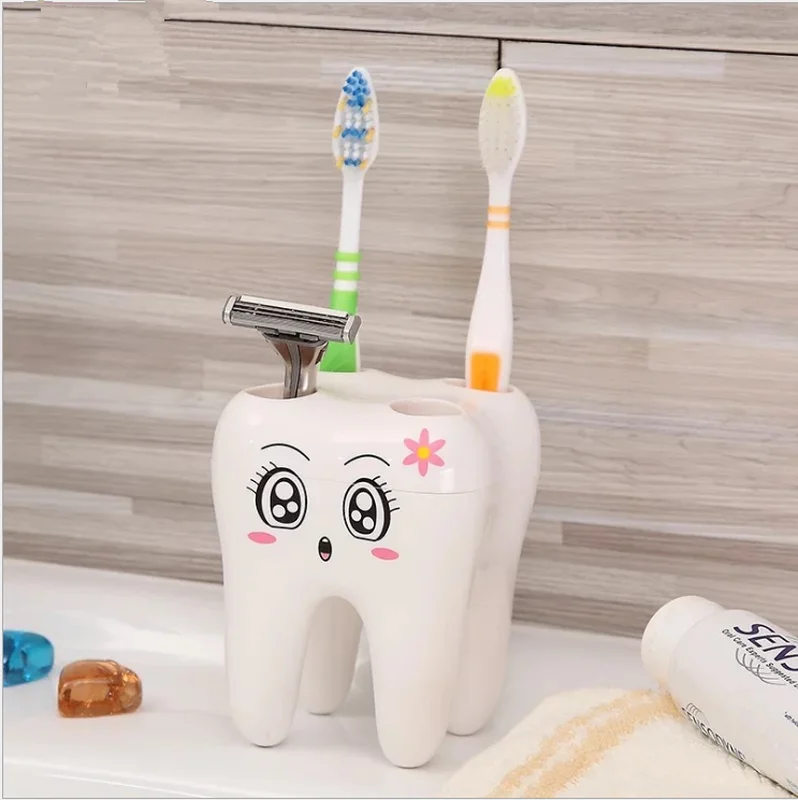 

Cartoon Teeth Shape 4 Holes Toothbrush Holder Stand Brush Rack Tooth Brush Shelf Shaving Razor Storage Holder for Bathroom