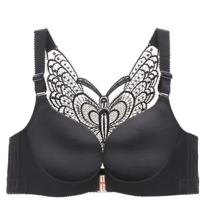 Women Front Closure Push Up Wire Free Smooth Strappy Back Butterfly Bra KNG88