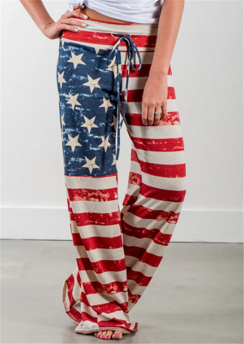 

women fall ladies sexy female usa flag america comfort elegance womens clothing pants Wide leg pants flare pant holiday