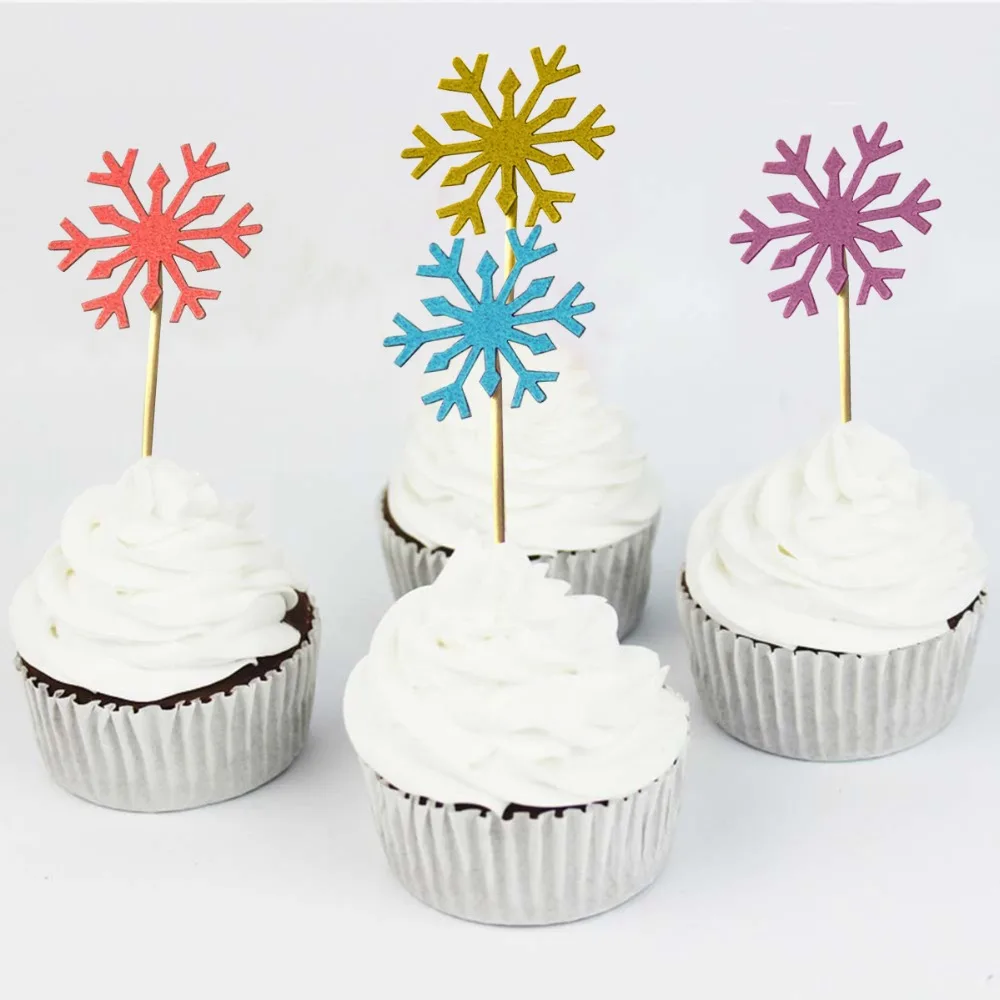 30pcs/lot DIY Snowflake Cake Sticks Paper Birthday Cupcake Decoration
