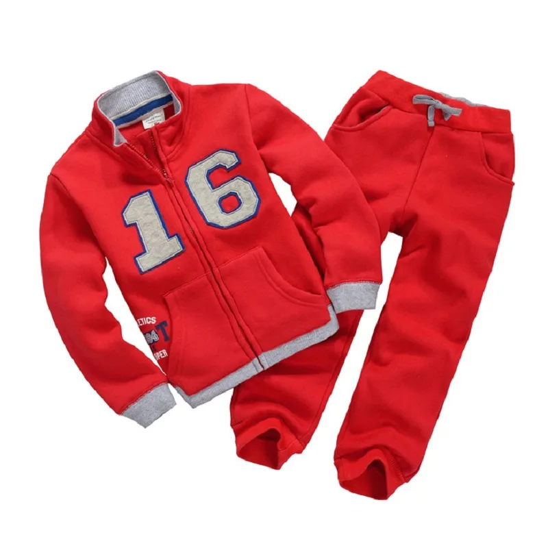 

Children Clothes Suits Winter Thick Boys Sport Suits 7 years Toddler Tracksuits Jacket Pant Set Baby Boy Clothes Red Number 16