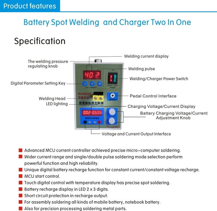 SUNKKO 787A+ микрокомпьютер точечная сварка зарядное устройство 18650 батарея точечная Сварка