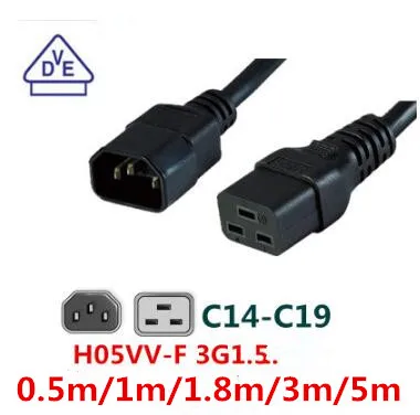 iec32サーバー電源ケーブル送料無料3x15mmc14からc19オス16a-250v