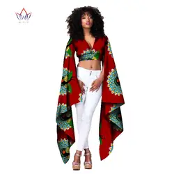 2017 Африканский Базен Riche одежда пикантные Для женщин Короткие топы Футболка для Для женщин Растениеводство Топ с длинным рукавом модный