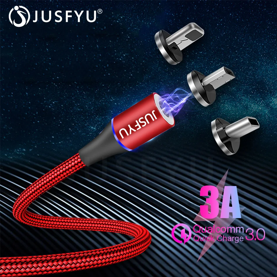 

JUSFYU 3A Magnetic USB Cable Fast Data Charging Cable for iPhone Xs Max X Magnet Charger Micro USB Type C Cable for Samsung S10